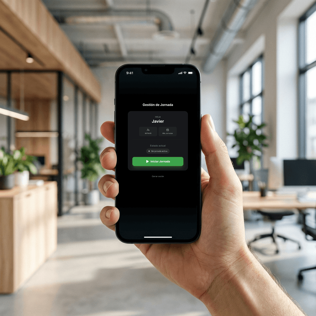 Empleado fichando con un clic en Bregalia